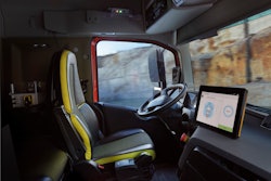 The interior of a Volvo autonomous truck.