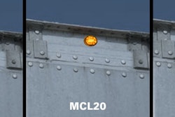 A picture of three orange lights on back of a trailer. The MCL2300 is rectangular, the MCL20 is an oval and the MCL16T is round.