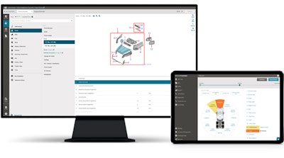 A computer monitor and tablet showing the Mitchell software for estimating collision repair.