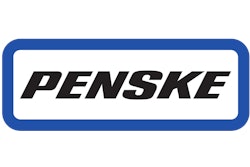 Blue, black and white Penske logo.
