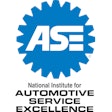 ASE logo of a blue star with ASE in the middle and National Institute for Automotive Service Excellence under.