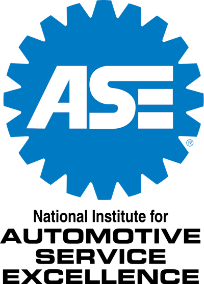 ASE logo of a blue star with ASE in the middle and National Institute for Automotive Service Excellence under.