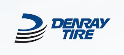 Denray Tire's logo with a half tire stylized into a D and blue writing.