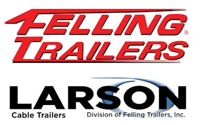 The Felling Trailers and Larson Cable Trailers logos stacked atop one another.