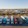 Overhead view of many trucks