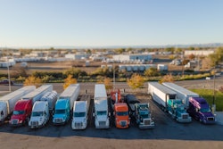 Overhead view of many trucks