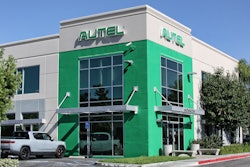 Autel's new innovation center, a beige and mint green two-story building with the green Autel logo.