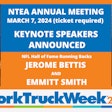 A promotional image for NTEA's Annual Meeting showing Jerome Bettis and Emmitt Smith.