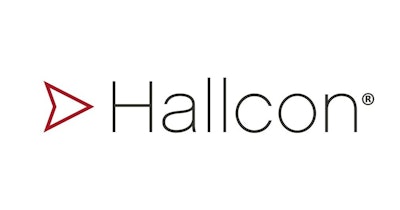 The Hallcon logo with a red arrow and the word Hallcon in black lettering.