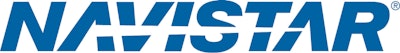 Navistar's logo in white and blue.