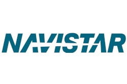 Navistar logo in white and blue.