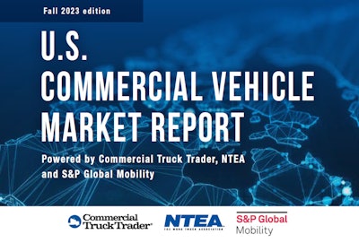 The cover of the fall 2023 U.S. Commercial Vehicle Market Report from Commercial Truck Trader, NTEA and S&P Global Mobility