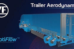 A blue graphic with the ZF logo and OptiFlow trailer aerodynamics logo