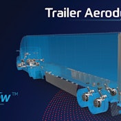 A blue graphic with the ZF logo and OptiFlow trailer aerodynamics logo
