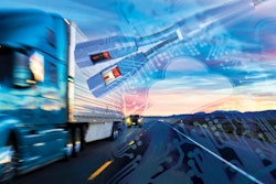 A truck driving down the highway at sunset with a pickup behind it and the Grote 4SEE trailer wires superimposed over it.