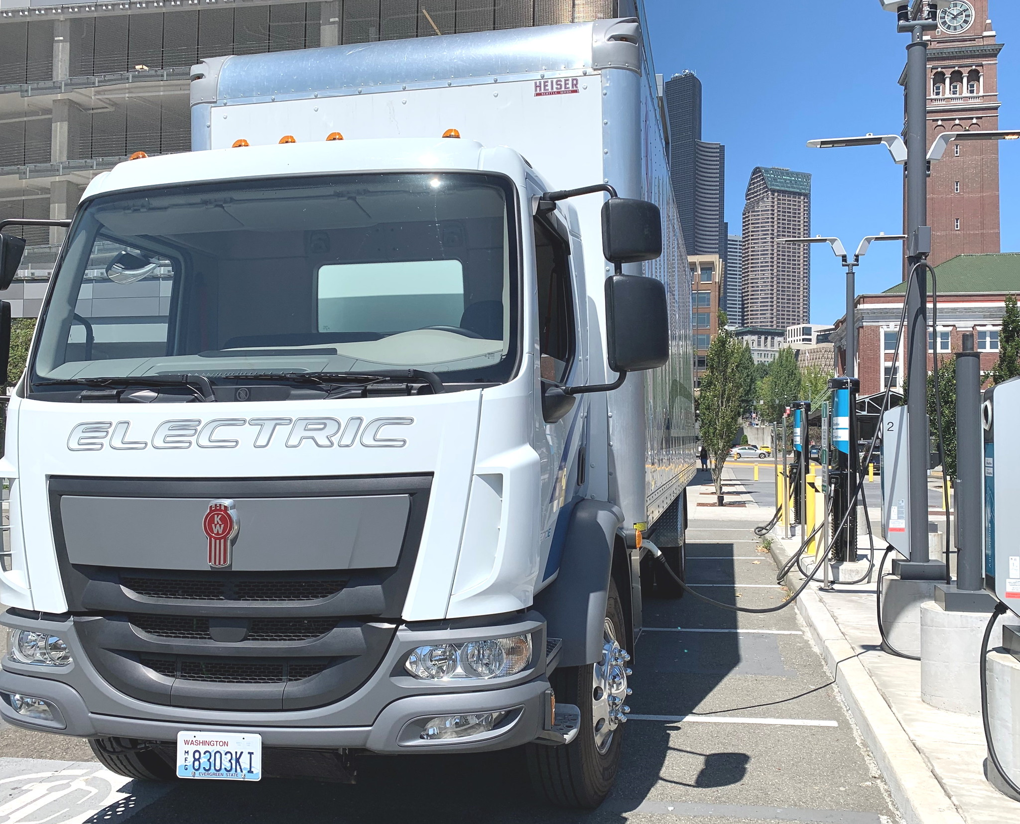 Kenworth electric truck being charged