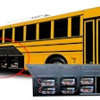 A school bus with the battery pack highlighted.