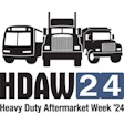 The HDAW'24 logo with a bus, a Class 8 truck and a dump truck.