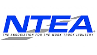The white, blue and gray NTEA, The Association for the Work Truck Industry, logo.
