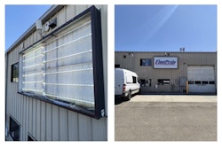 The image on the left shows a sign being taken down and the image on the right shows a new FleetPride sign in its place.