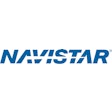 Navistar's logo in white and blue.