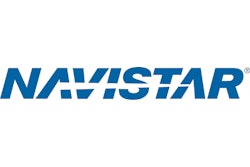 Navistar's logo in white and blue.
