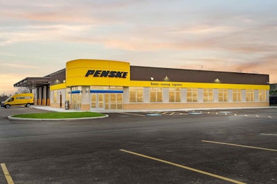 A yellow-accented Penske Truck Leasing building.