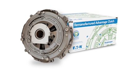 A remanufactured Eaton Advantage clutch in front of a box.