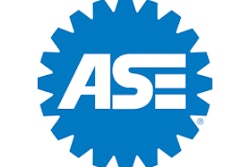 The blue-and-white ASE logo that's shaped like a gear.