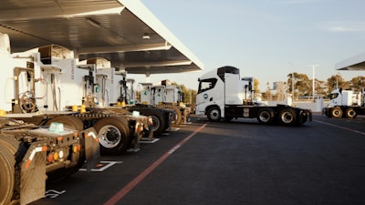 Einride's new 65-charger station in Lynwood, Calif., can charge up to 200 heavy-duty electric vehicles per day and serves the Ports of L.A. and Long Beach.