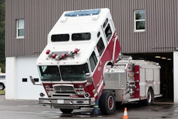 A firetruck open for maintenance.