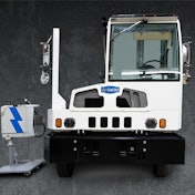 An Autocar terminal truck with a Rocsys hands-free charger