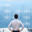 Man looking at business purchasing flow chart