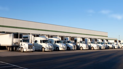 Trucks at distribution center docks