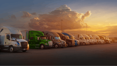 Line of trucks at dusk