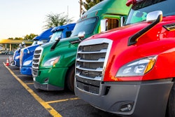 Multi colored row of tractors