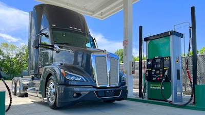 Kenworth truck with natural gas engine at fuel pump