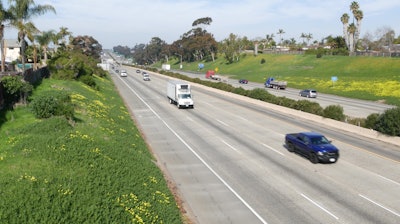 Truck on empty highway in southern California