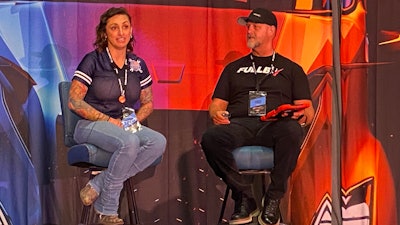 Ashley Sowell, CEO and co-founder at Integrity Fleet Services, shares some of her company's efficiency hacks with Chris O’Brien, Fullbay COO, during the Fullbay Diesel Connect conference Tuesday in Phoenix.