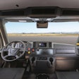 Inside the cab of a Freightliner