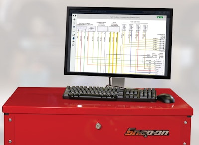 A wiring diagram is displayed on a computer monitor.