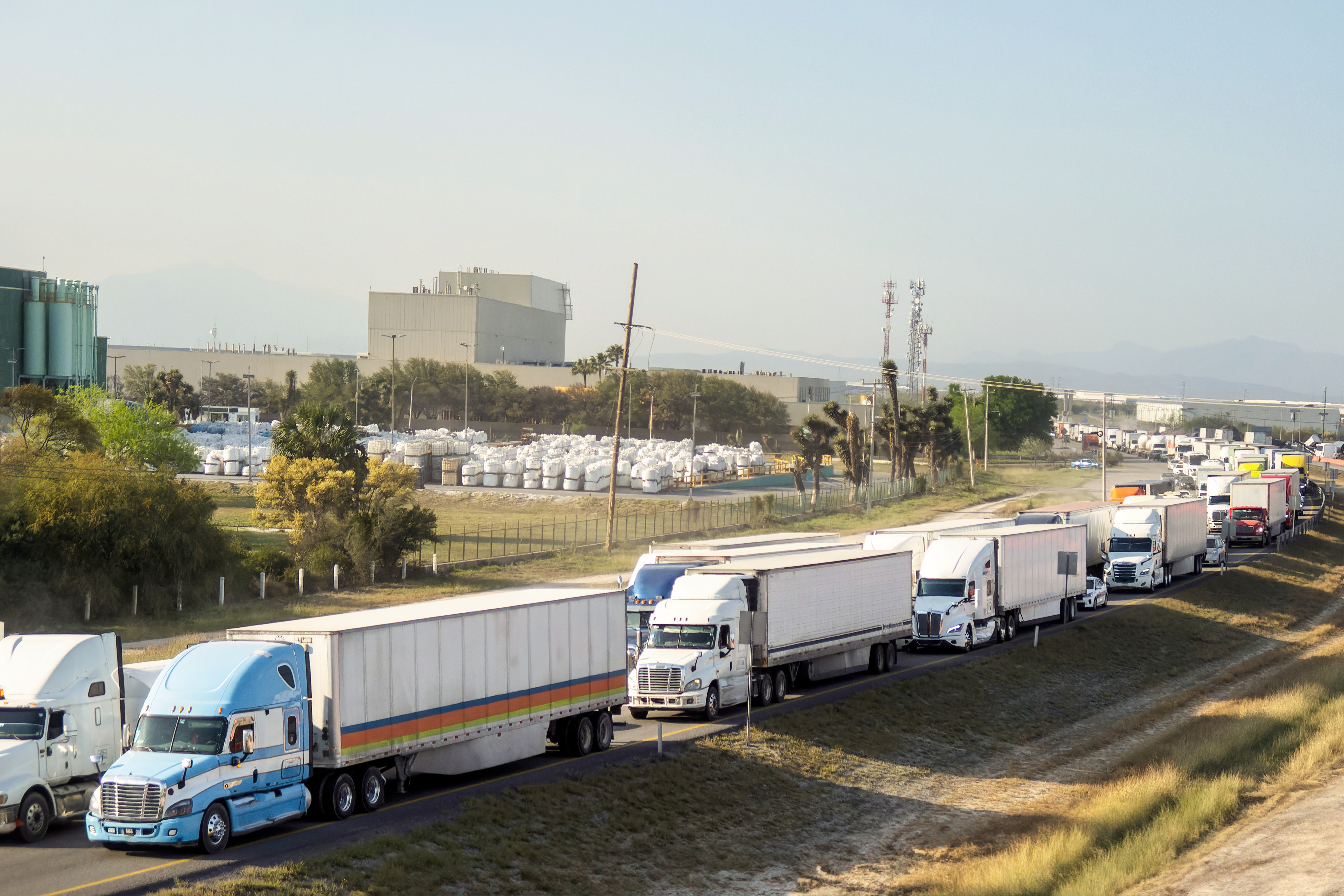 Trucks in traffic jam on highway