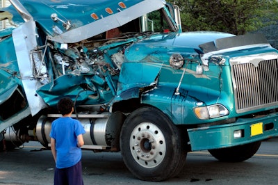 A crashed semi truck