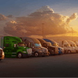 Line of trucks at dusk
