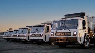 Battle Motors trucks in a row