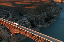 Truck and trailer crossing Rio Grande