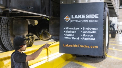 Lakeside International Trucks tech in the shop