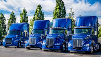 Blue trucks of multiple brands