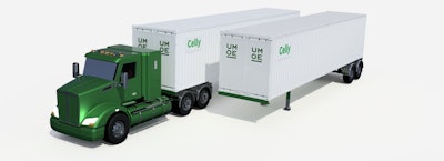 A truck and two trailers