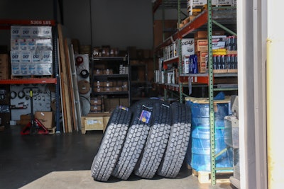 Tires in a garage bay